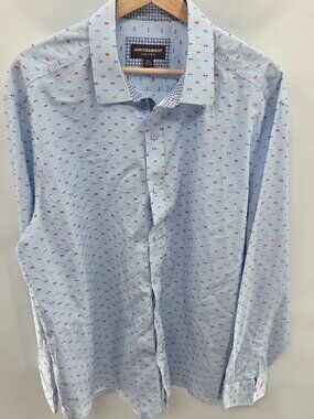 Johnson & Murphy Blue White Gingham Novelty Micro Print Button Down Shirt XL